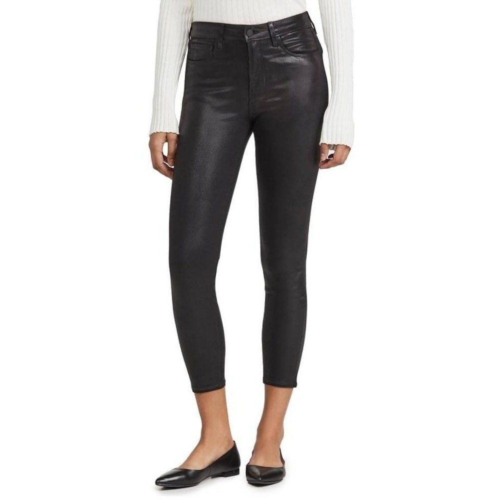 L'Agence Margot High Rise Skinny Coated Jeans Black 32 Made in USA Chic Y2K Rock